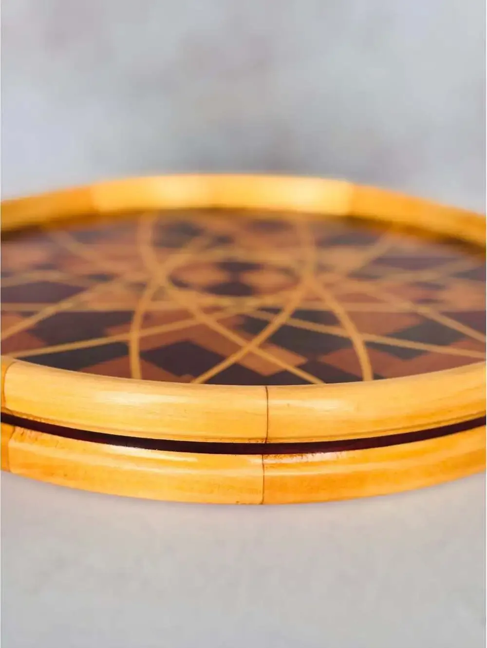 Signed Segmented Wood Platter 2014 | Handmade Inlaid Star Art Serving Tray